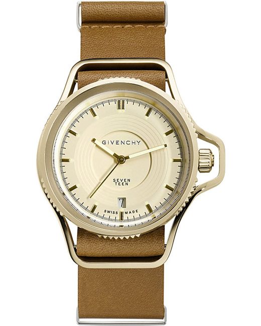Givenchy Brown Gy100181s02 Seventeen Yellow Gold-plated And Leather Watch for men