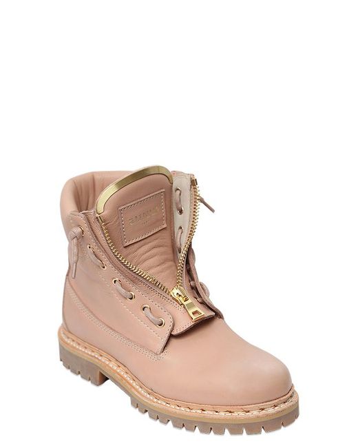 Balmain Pink Taiga Leather Military Boots