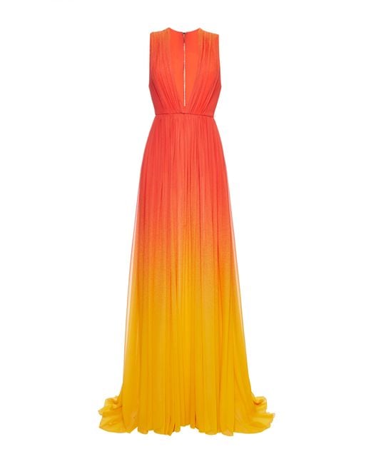 red orange yellow sunset ombre dress