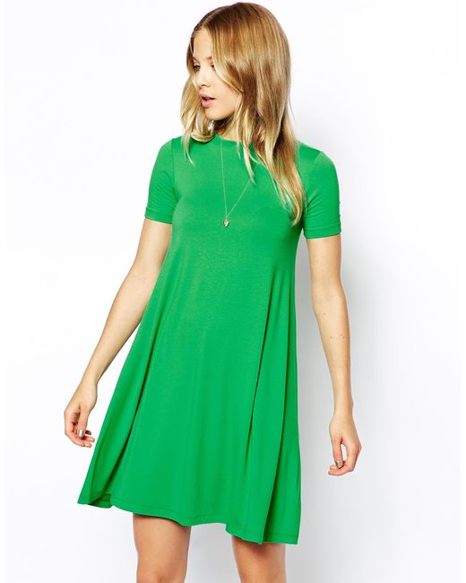 ASOS Swing Dress With Short Sleeves in Green | Lyst