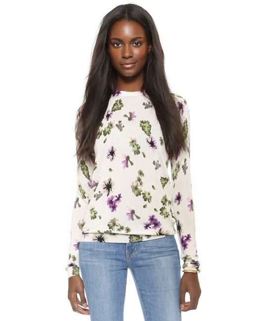 Equipment White Sloane Silk & Cashmere Floral-print Sweater