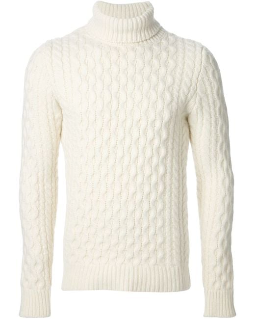 DIESEL White Cable Knit Turtleneck Sweater for men