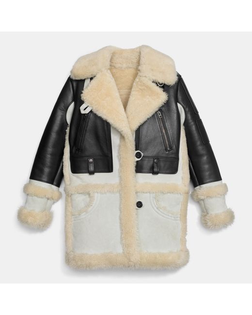 COACH Biker Sheepskin Coat in Black | Lyst