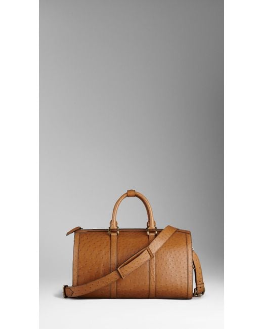 Burberry Ostrich Leather Holdall in Brown for Men | Lyst