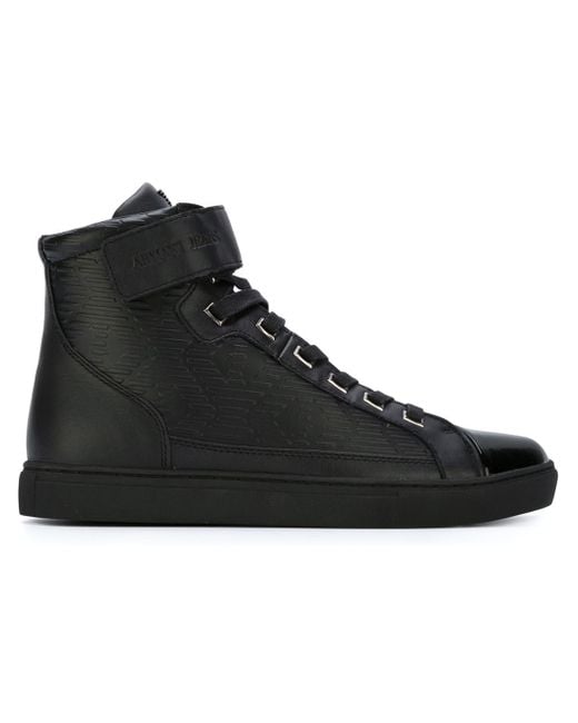 Armani Jeans Black Leather High-Top Sneakers for men