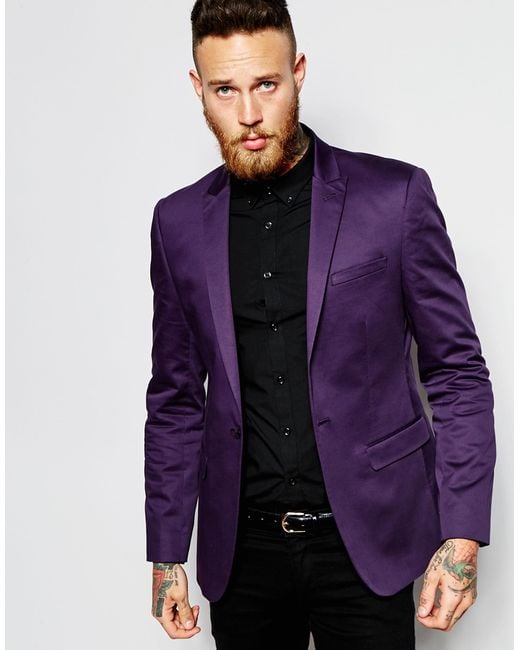 ASOS Purple Skinny Blazer In Cotton for men