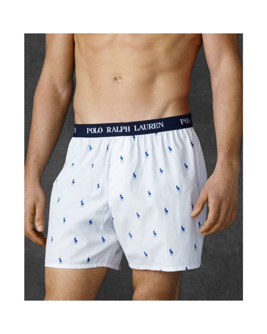 Ralph Lauren Polo Player Woven Boxers in White for Men | Lyst