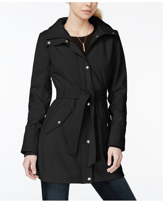 Jessica Simpson Black Water-resistant Hooded Soft Shell Raincoat