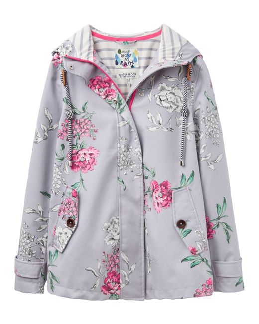 Joules Gray Right As Rain Coast Floral Print Waterproof Jacket