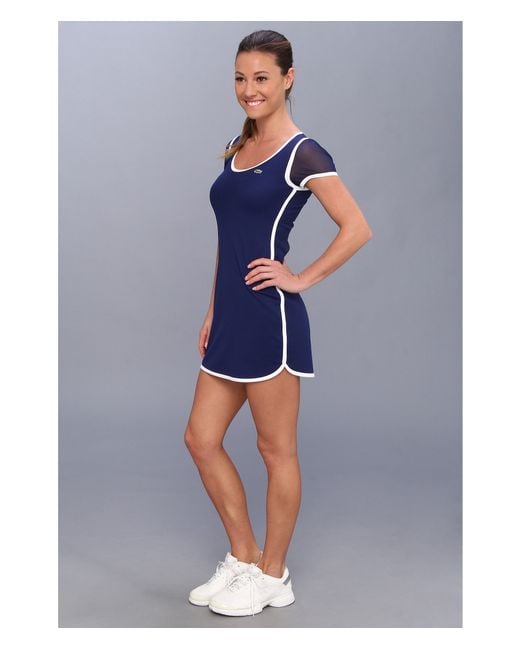 Lacoste Blue Mesh Short Sleeve Tennis Dress