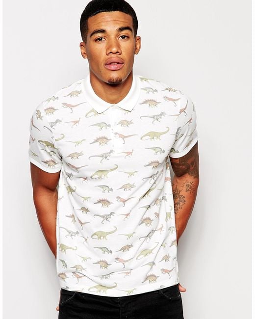 ASOS Polo Shirt with Dinosaur Print in White for Men Lyst