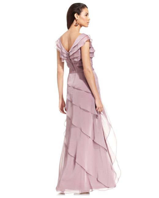 Adrianna Papell Purple Tiered Evening Dress