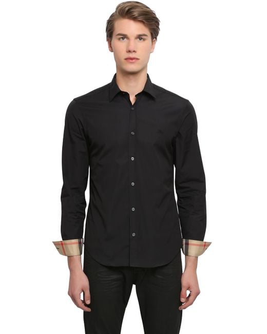 Burberry Brit Stretch Cotton Poplin Shirt in Black for Men | Lyst