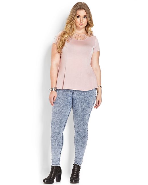 High-waisted Acid Wash Jeans in Denim 