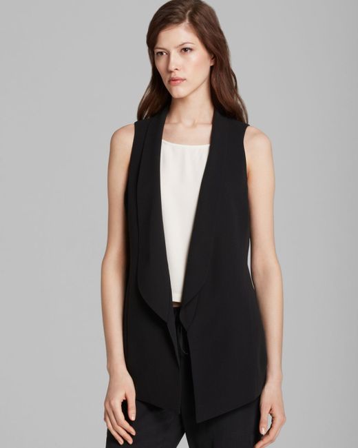 Eileen Fisher Shawl Collar Long Vest in Black | Lyst