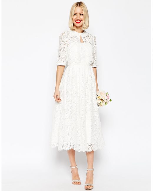 Asos Bridal Lace Bandeau Midi Prom Dress With Crop Jacket