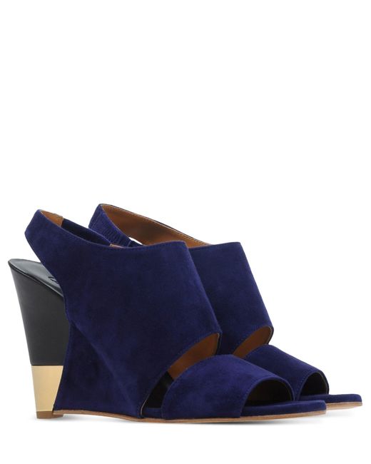 Chloé Blue Suede Wedge Sandals Lyst