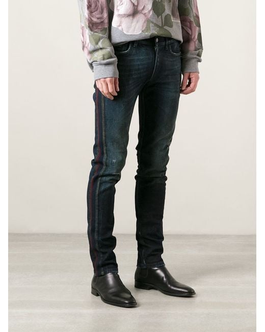 Dolce & Gabbana Blue Red Side Stripe Skinny Jeans for men