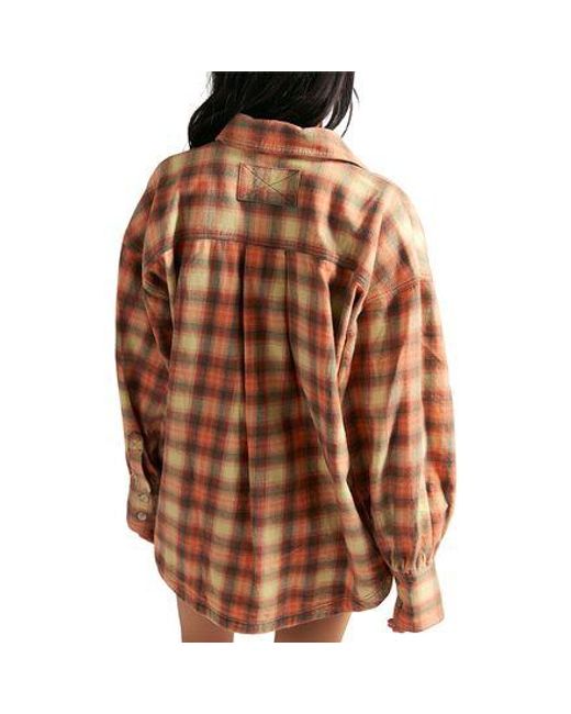 Free People Brown Ashley Plaid Long-Sleeve Shirt
