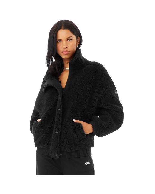Alo Yoga Sherpa Varsity Jacket in Black Lyst