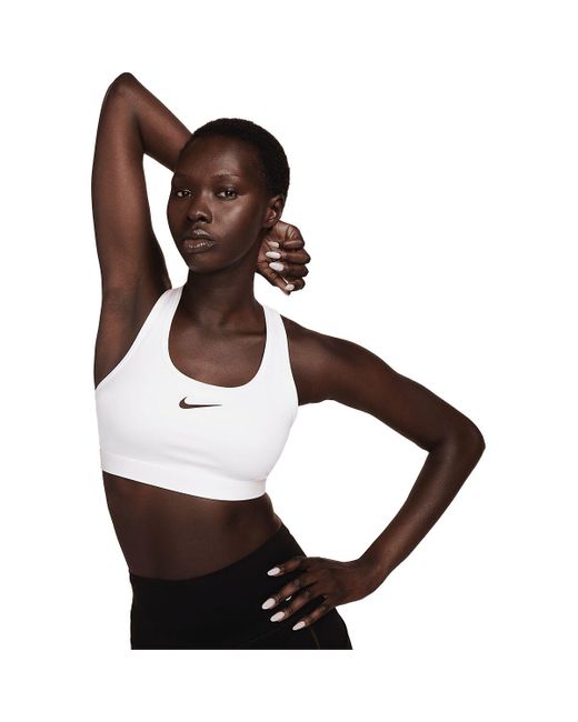 Nike Swoosh Med Sports Bra in Brown | Lyst