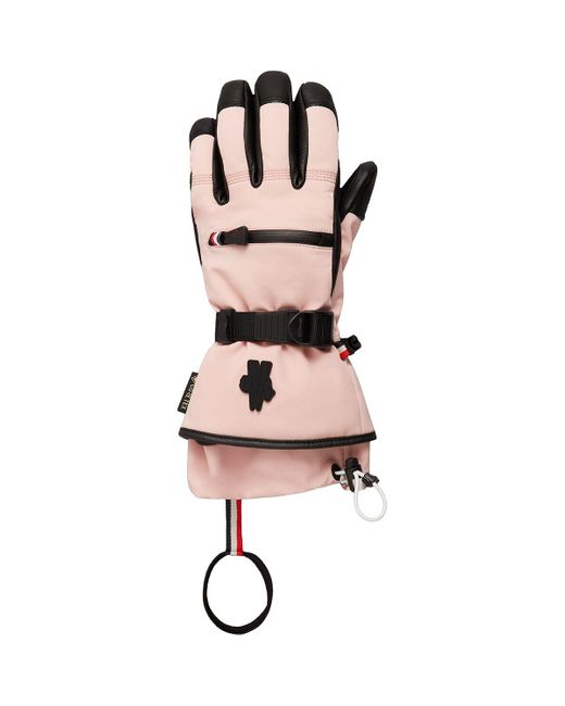 3 MONCLER GRENOBLE Pink Technical Leather Ski Gloves
