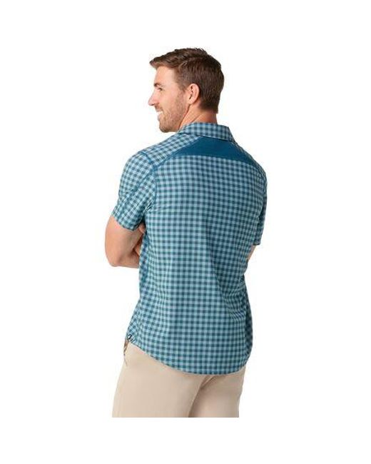 Smartwool Blue Printed Short-Sleeve Button Down Shirt for men