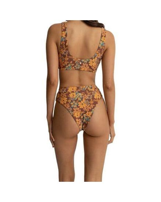 Rhythm Brown Oasis Floral Deep-V Hi Waist Bikini Bottom