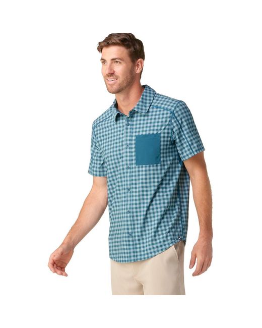 Smartwool Blue Printed Short-Sleeve Button Down Shirt for men