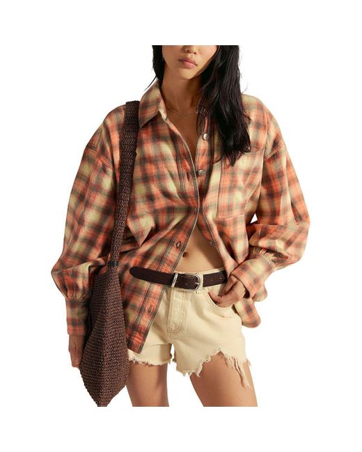 Free People Brown Ashley Plaid Long-Sleeve Shirt