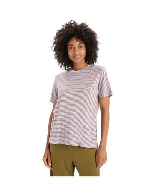 Icebreaker Purple Merino Linen Short-Sleeve Stripe T-Shirt