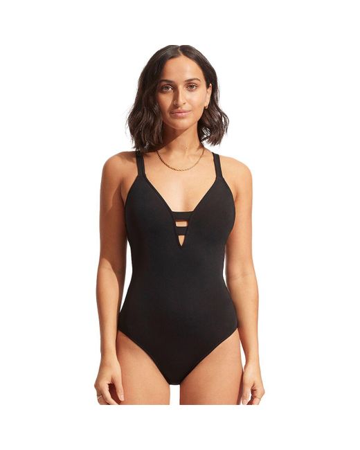 Seafolly Black Active Deep V Maillot One-piece Swimsuit