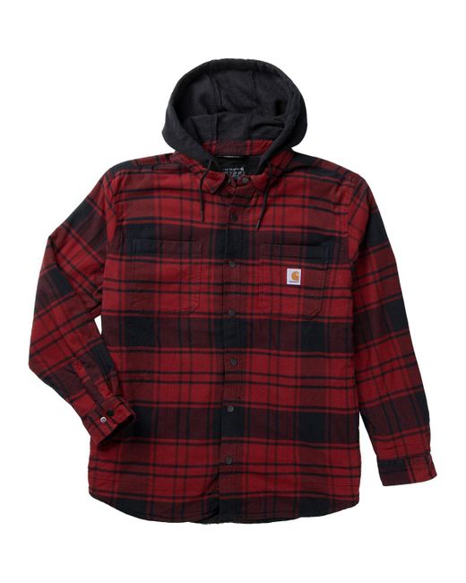 Carhartt Rugged Flex Relaxed Flannel Hooded Shirt Jacket in Oxblood ...
