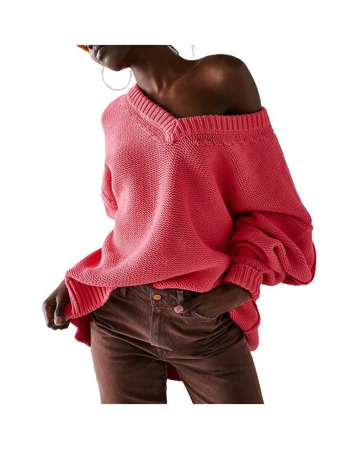 Free People Red Alli V Neck Sweater