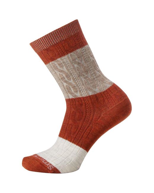Smartwool Red Everyday Color Block Cable Crew Sock