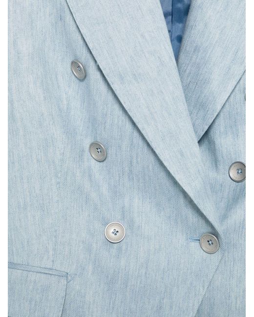 Tagliatore Blue Linen Double-Breasted Suit