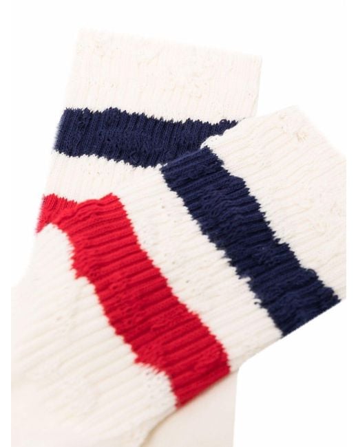 Golden Goose Deluxe Brand Red Socks High Rib/Stripes/Ripped