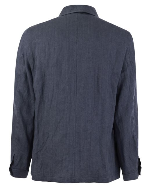 Fedeli Blue Bristol Linen Jacket