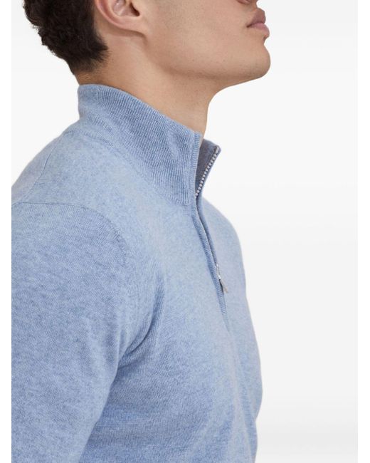 Brunello Cucinelli Blue Cashmere High-Neck Sweater for men