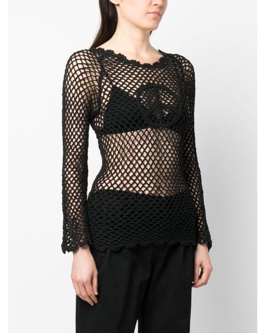 ERL Black Hand Crochet Peace Top Knit