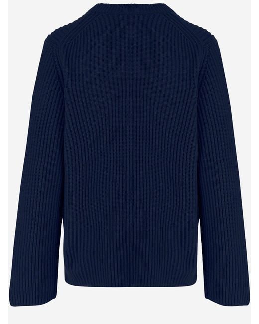 Allude Blue Wool And Cashmere Ribbed Sweater