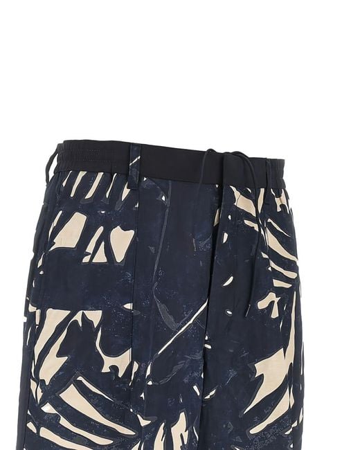 Emporio Armani Blue Printed Linen Blend Shorts for men