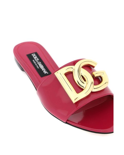 Brevet Leather Slides di Dolce & Gabbana in Pink