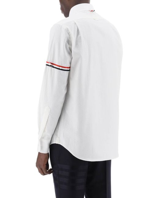 Seersucker Shirt avec col arrondi Thom Browne pour homme en coloris White