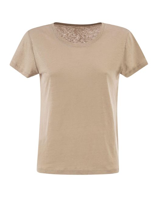 Majestic Natural Stretch Linen T-Shirt With Round Neckline