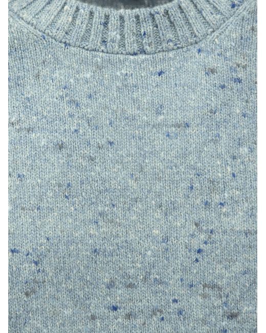 Brunello Cucinelli Blue Crew Neck Sweater In Wool And Cashmere Mix