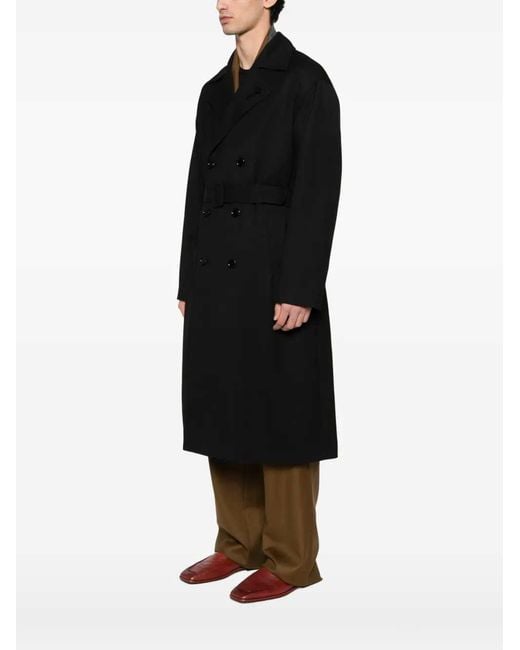 Lardini Black Double-Breasted Coat With Belt for men