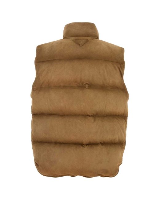 Prada Brown Solid Sleeveless Jacket