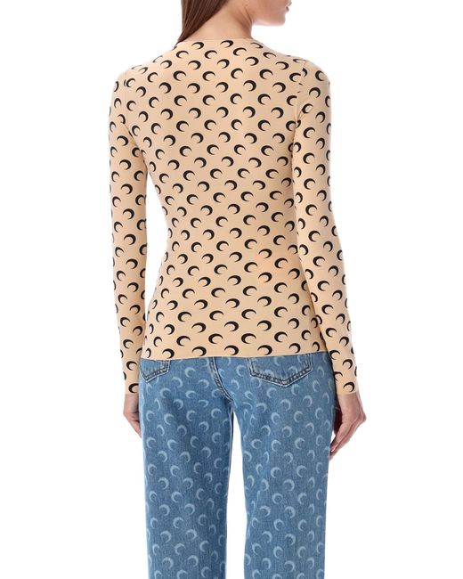 MARINE SERRE Blue Moon Printed Jersey Long Sleeve Crewneck Top