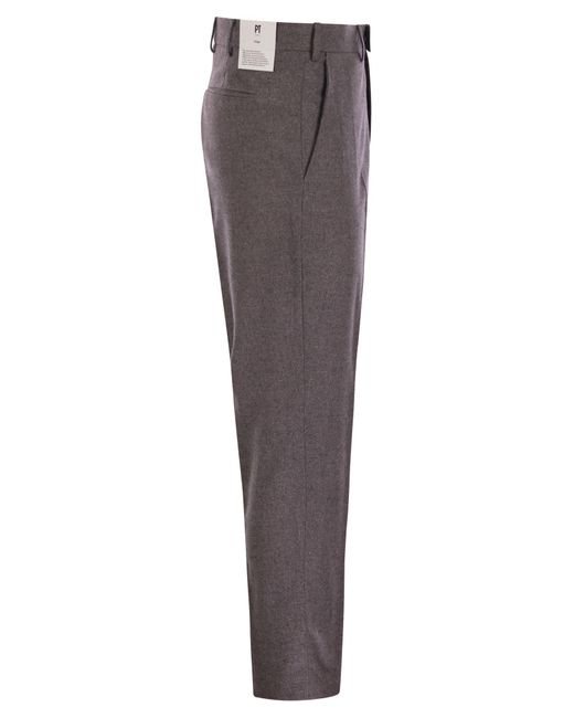 PT Torino Gray Rebel Wool And Silk Flannel Trousers for men